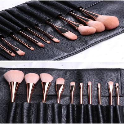 Synthetic Hair Full Makeup Brush Set Perfectly Shaped Brush Heads Brown Color