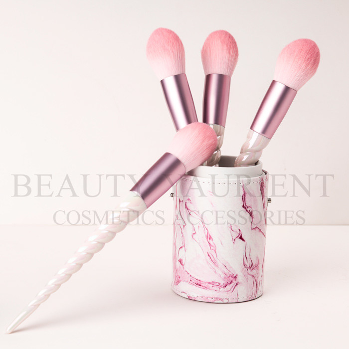 Plating Spiral Handle Powder Single Makeup Brush With Pink Ferrule