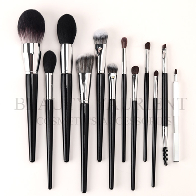 Black Wooden Handle 12-16cm12 Piece Makeup Brush Set With PU Pouch
